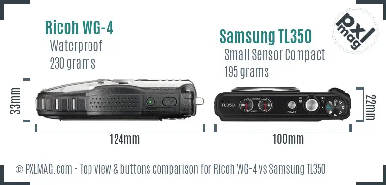 Ricoh WG-4 vs Samsung TL350 top view buttons comparison