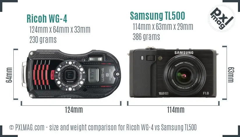 Ricoh WG-4 vs Samsung TL500 size comparison
