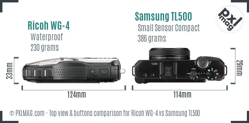 Ricoh WG-4 vs Samsung TL500 top view buttons comparison