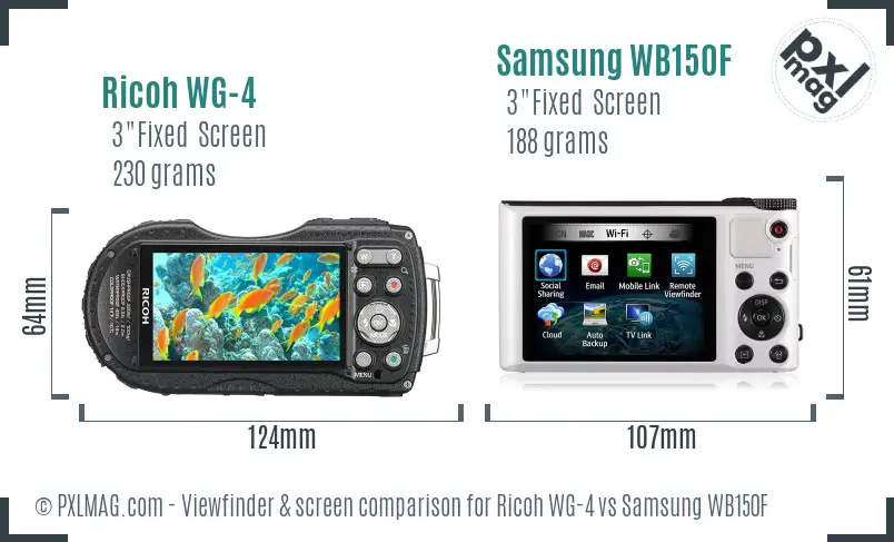 Ricoh WG-4 vs Samsung WB150F Screen and Viewfinder comparison