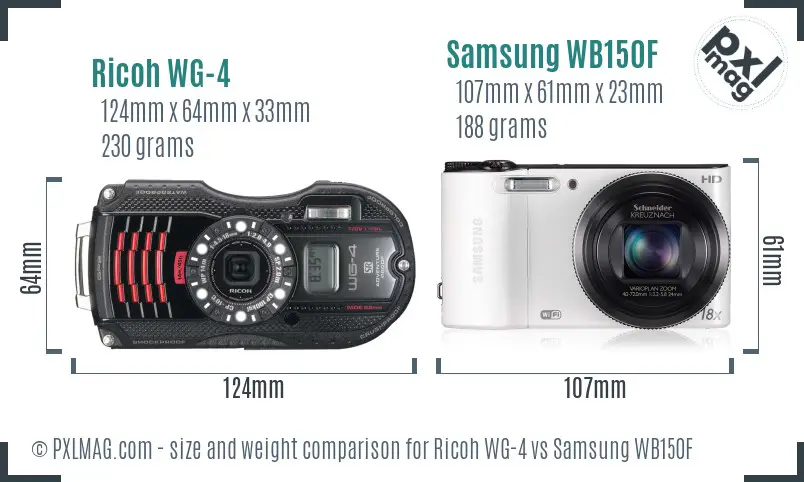 Ricoh WG-4 vs Samsung WB150F size comparison Ricoh WG-4 vs Samsung WB150F size comparison