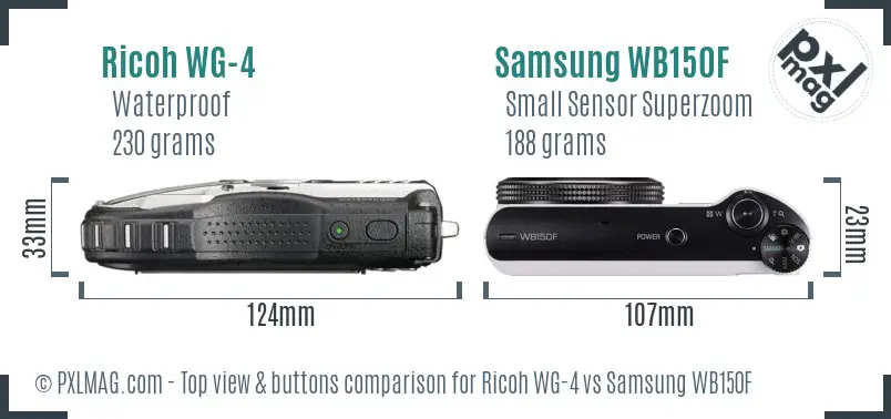 Ricoh WG-4 vs Samsung WB150F top view buttons comparison