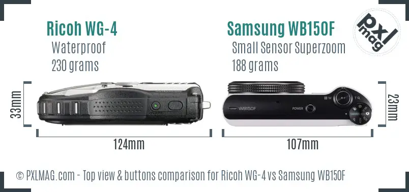 Ricoh WG-4 vs Samsung WB150F top view buttons comparison Ricoh WG-4 vs Samsung WB150F top view buttons comparison