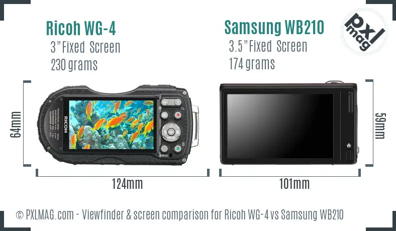 Ricoh WG-4 vs Samsung WB210 Screen and Viewfinder comparison