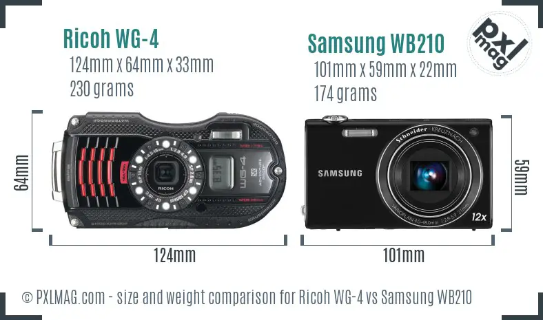 Ricoh WG-4 vs Samsung WB210 size comparison