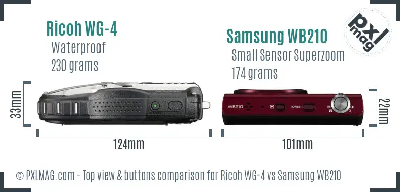 Ricoh WG-4 vs Samsung WB210 top view buttons comparison