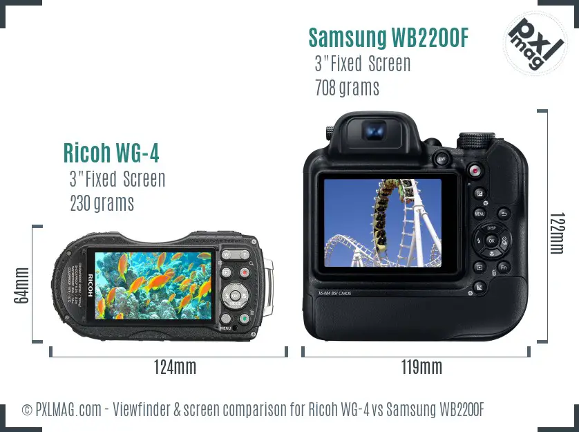 Ricoh WG-4 vs Samsung WB2200F Screen and Viewfinder comparison