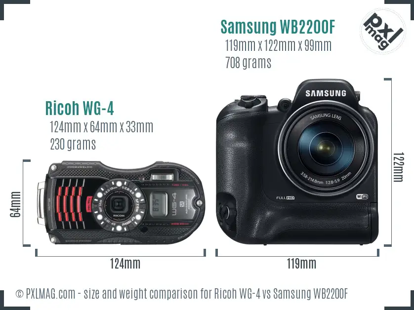 Ricoh WG-4 vs Samsung WB2200F size comparison