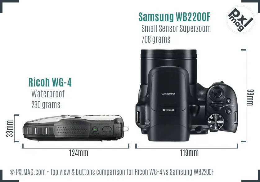 Ricoh WG-4 vs Samsung WB2200F top view buttons comparison