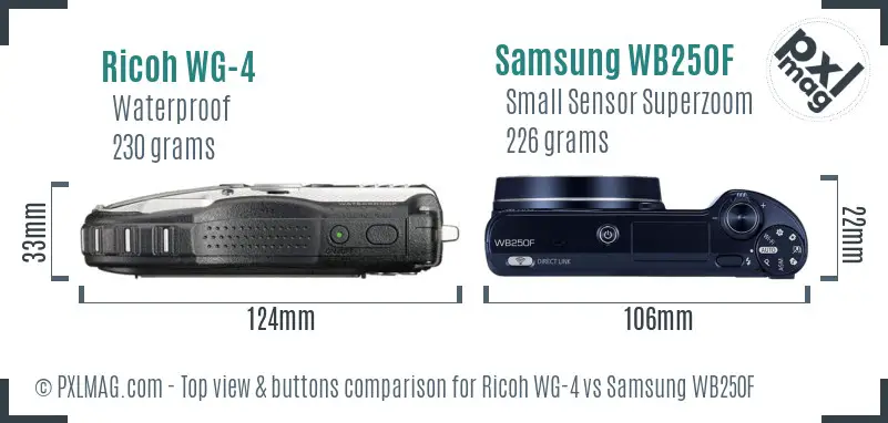 Ricoh WG-4 vs Samsung WB250F top view buttons comparison