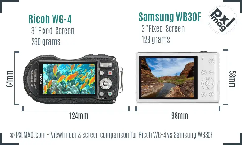Ricoh WG-4 vs Samsung WB30F Screen and Viewfinder comparison