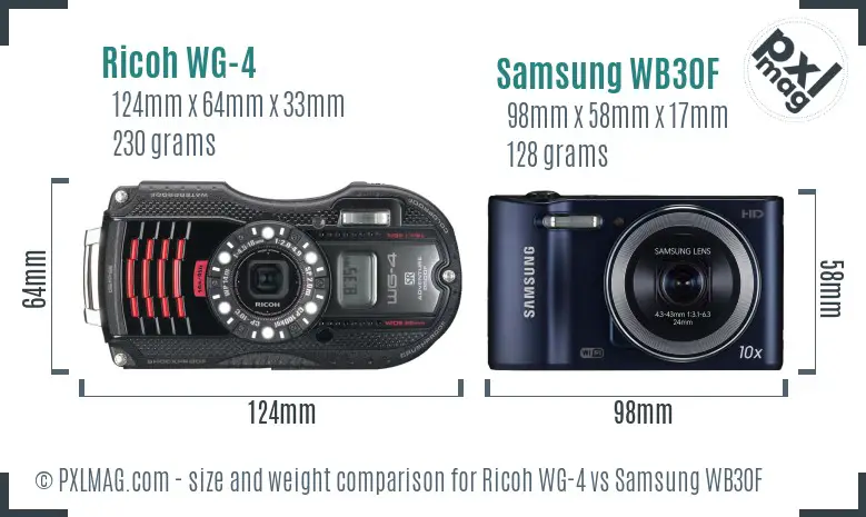 Ricoh WG-4 vs Samsung WB30F size comparison