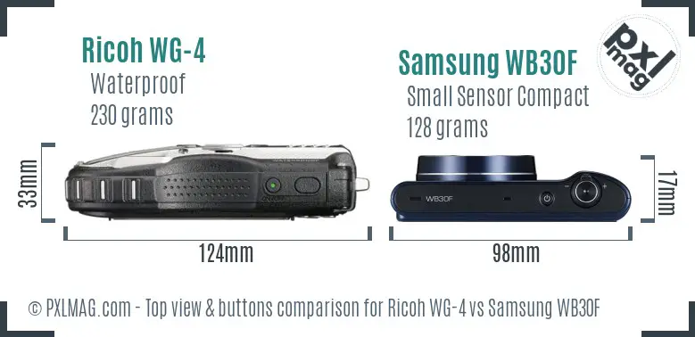 Ricoh WG-4 vs Samsung WB30F top view buttons comparison