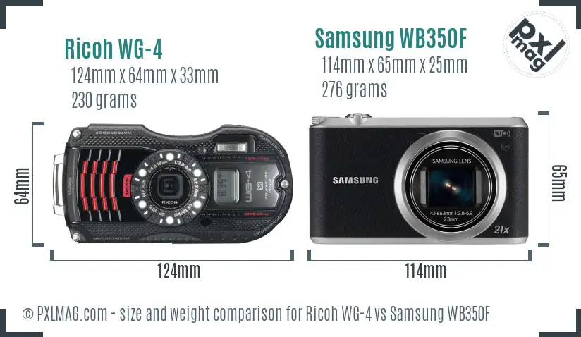 Ricoh WG-4 vs Samsung WB350F size comparison