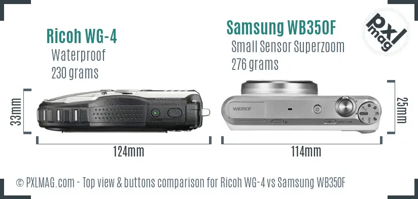 Ricoh WG-4 vs Samsung WB350F top view buttons comparison