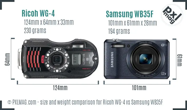 Ricoh WG-4 vs Samsung WB35F size comparison