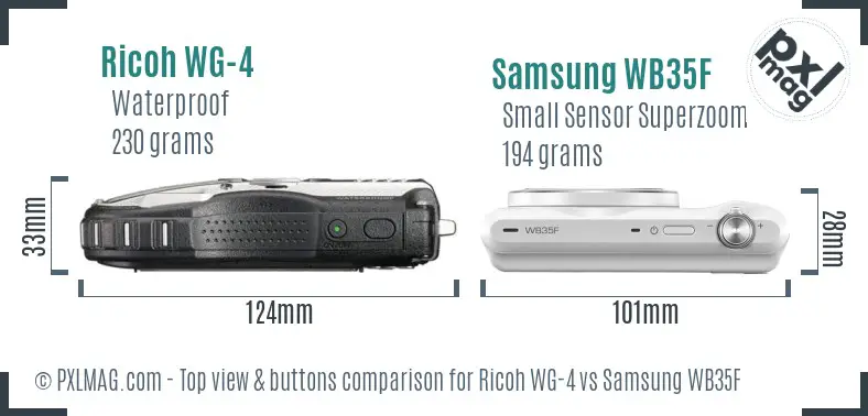 Ricoh WG-4 vs Samsung WB35F top view buttons comparison