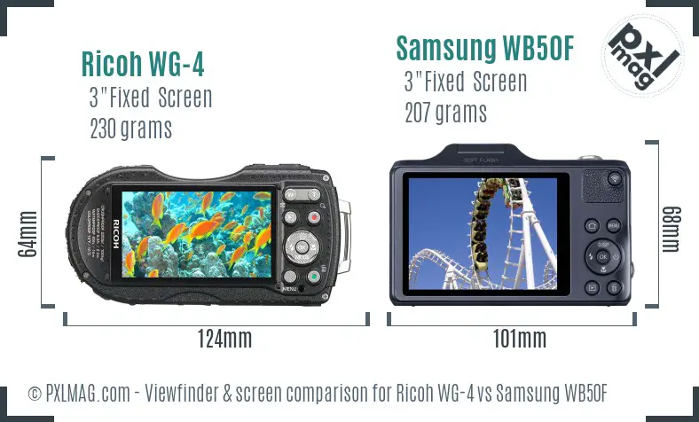 Ricoh WG-4 vs Samsung WB50F Screen and Viewfinder comparison