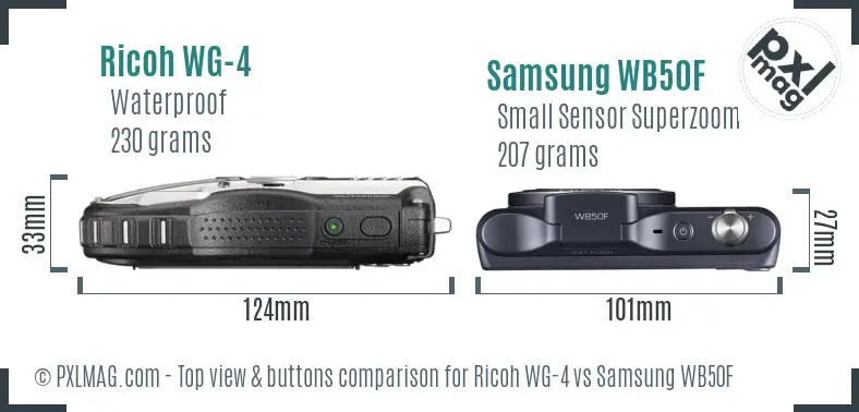 Ricoh WG-4 vs Samsung WB50F top view buttons comparison