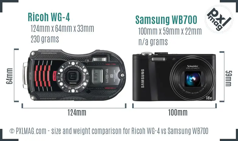 Ricoh WG-4 vs Samsung WB700 size comparison