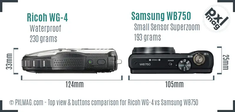 Ricoh WG-4 vs Samsung WB750 top view buttons comparison