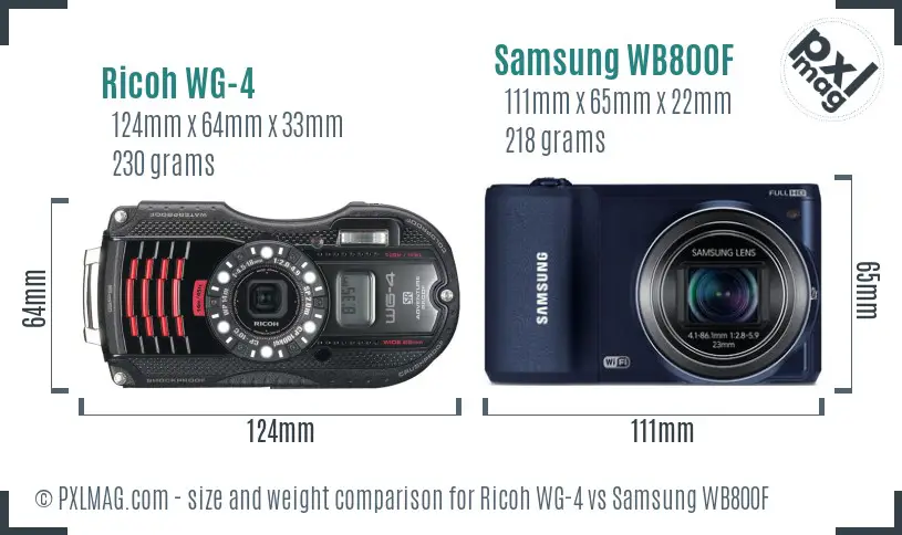 Ricoh WG-4 vs Samsung WB800F size comparison