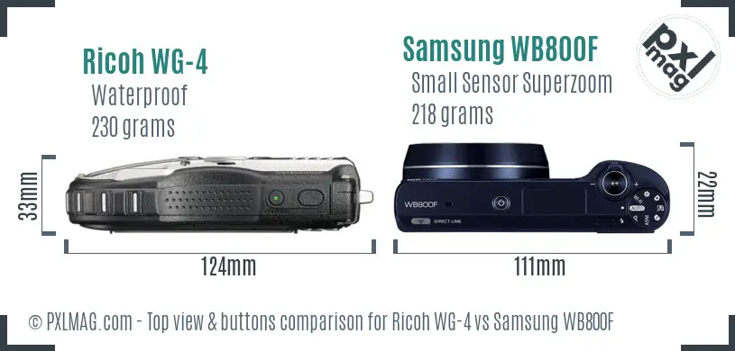 Ricoh WG-4 vs Samsung WB800F top view buttons comparison