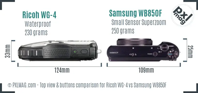 Ricoh WG-4 vs Samsung WB850F top view buttons comparison