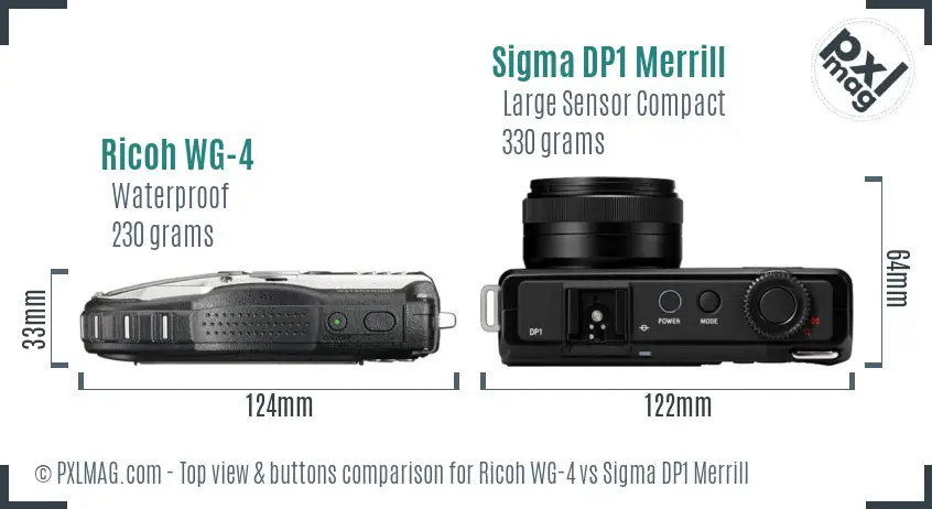 Ricoh WG-4 vs Sigma DP1 Merrill top view buttons comparison