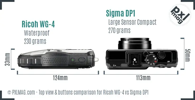 Ricoh WG-4 vs Sigma DP1 top view buttons comparison