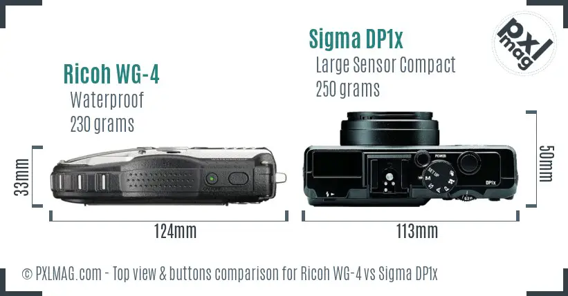 Ricoh WG-4 vs Sigma DP1x top view buttons comparison