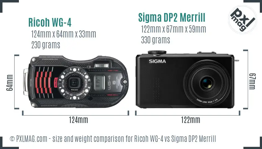 Ricoh WG-4 vs Sigma DP2 Merrill size comparison