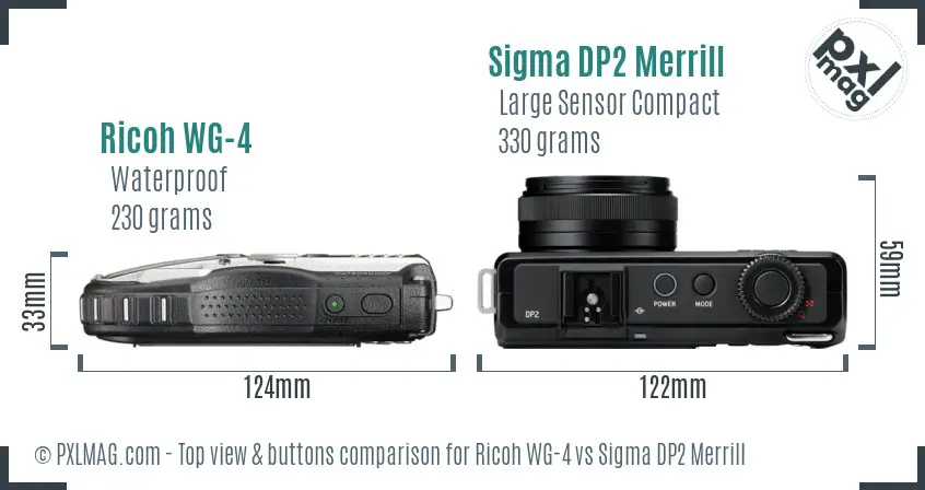 Ricoh WG-4 vs Sigma DP2 Merrill top view buttons comparison
