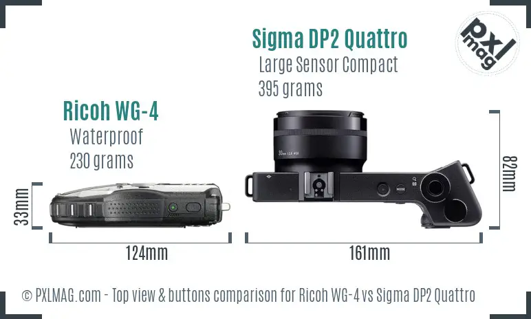 Ricoh WG-4 vs Sigma DP2 Quattro top view buttons comparison