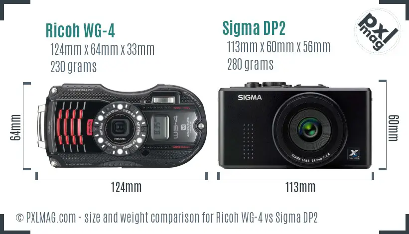 Ricoh WG-4 vs Sigma DP2 size comparison