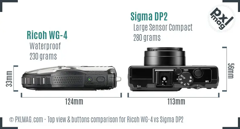 Ricoh WG-4 vs Sigma DP2 top view buttons comparison