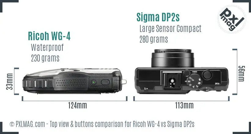 Ricoh WG-4 vs Sigma DP2s top view buttons comparison