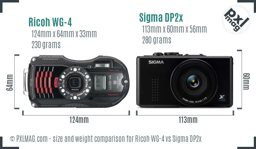 Ricoh WG-4 vs Sigma DP2x size comparison