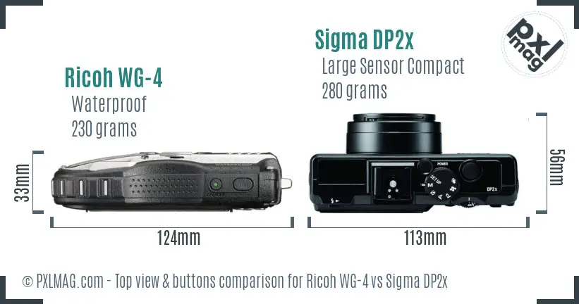 Ricoh WG-4 vs Sigma DP2x top view buttons comparison