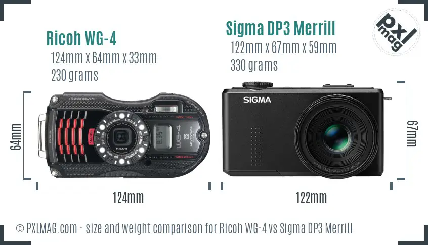 Ricoh WG-4 vs Sigma DP3 Merrill size comparison