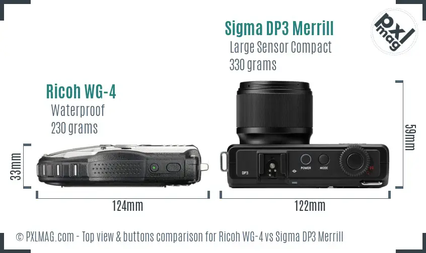 Ricoh WG-4 vs Sigma DP3 Merrill top view buttons comparison