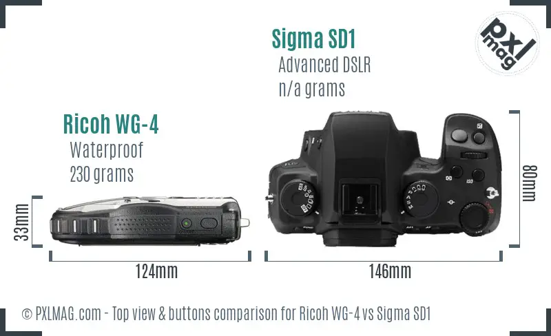 Ricoh WG-4 vs Sigma SD1 top view buttons comparison