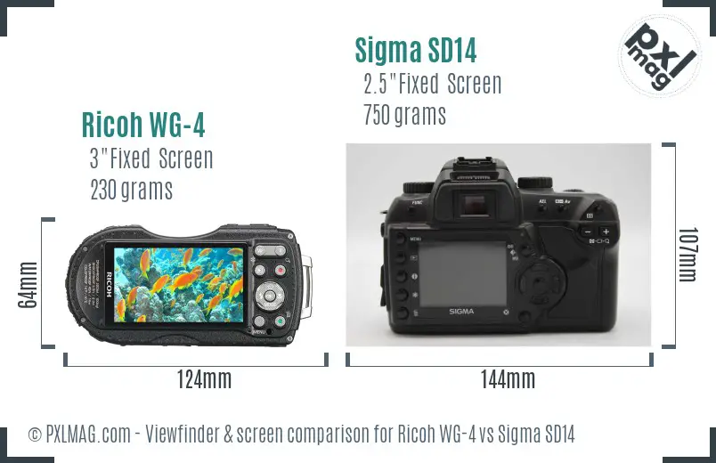 Ricoh WG-4 vs Sigma SD14 Screen and Viewfinder comparison
