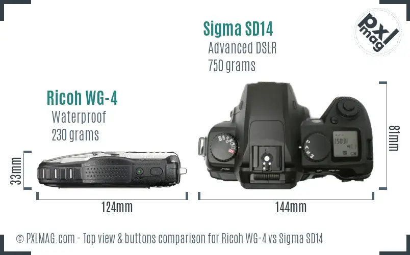 Ricoh WG-4 vs Sigma SD14 top view buttons comparison