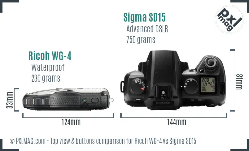 Ricoh WG-4 vs Sigma SD15 top view buttons comparison