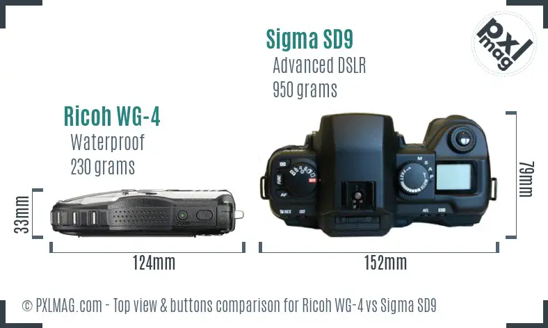 Ricoh WG-4 vs Sigma SD9 top view buttons comparison