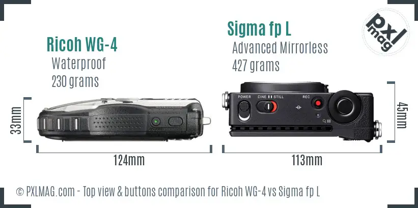 Ricoh WG-4 vs Sigma fp L top view buttons comparison