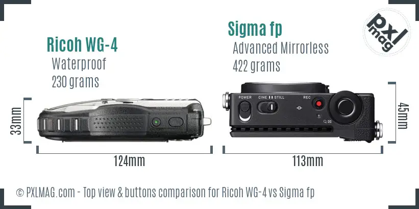 Ricoh WG-4 vs Sigma fp top view buttons comparison