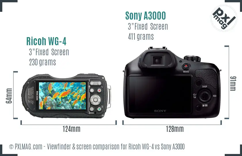 Ricoh WG-4 vs Sony A3000 Screen and Viewfinder comparison