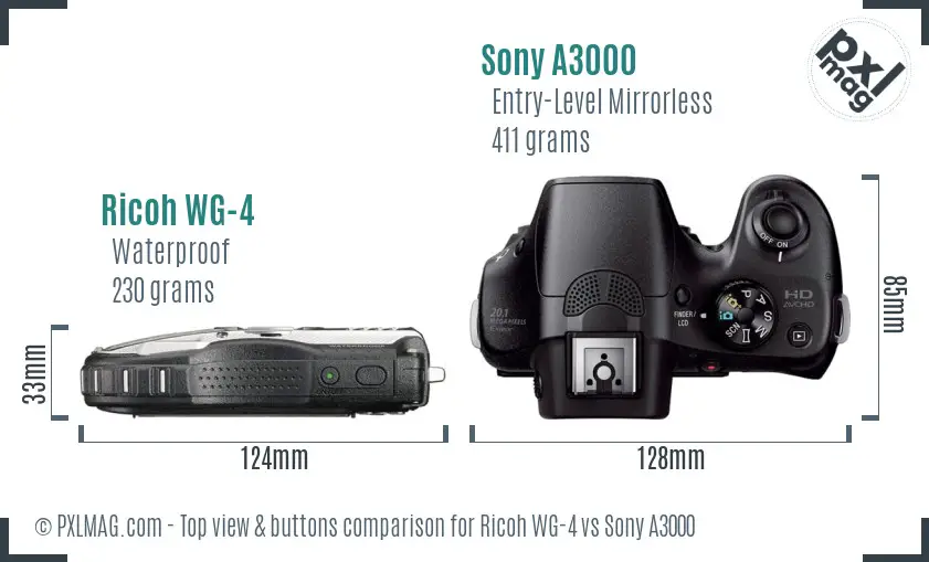 Ricoh WG-4 vs Sony A3000 top view buttons comparison